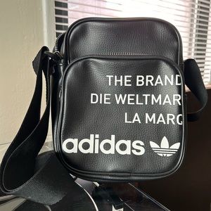 Adidas Black Faux Leather Unisex Crossbody Bag